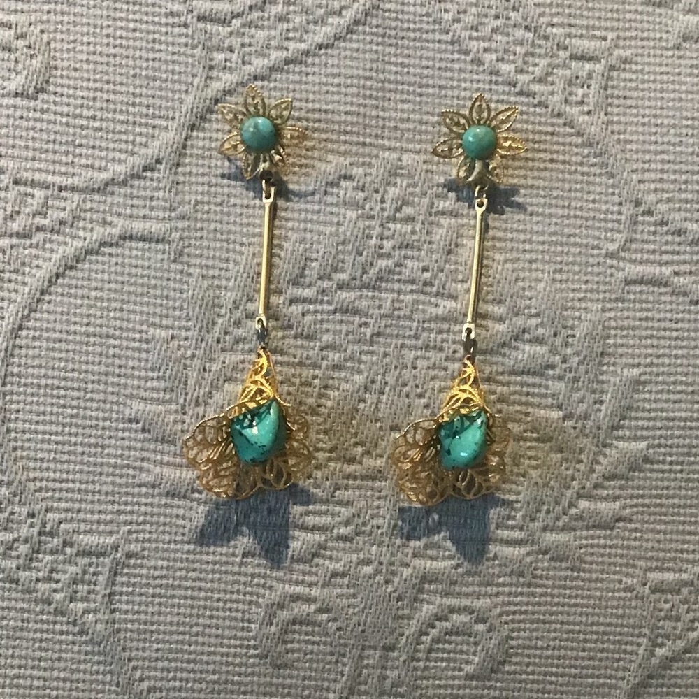 Katchi- golden & turquoise dangle earrings
